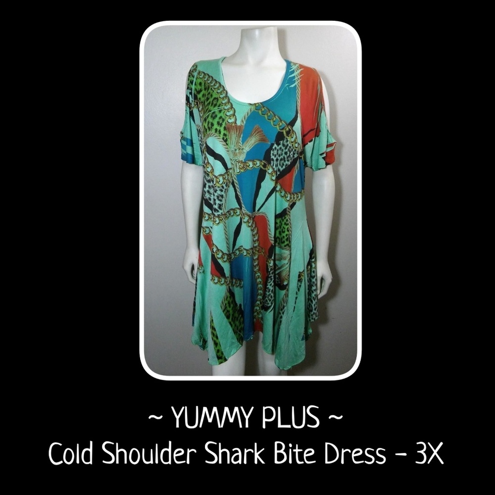 YUMMY PLUS 3X Sea Green Open Shoulder Dress